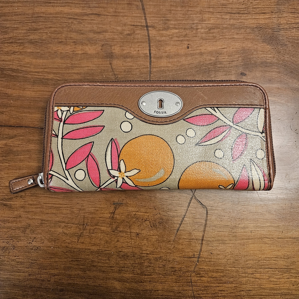 Fossil Keyper Floral Fruit Wallet Cardholder Wallet Coated Leather Keyhole